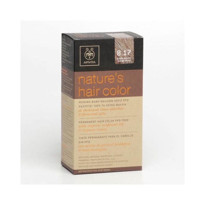 Apivita Nature's Hair Color Βαφή Μαλλιών Χωρίς Αμμωνία 8.17 Ξανθό Ανοιχτό Σαντρέ - Image 1