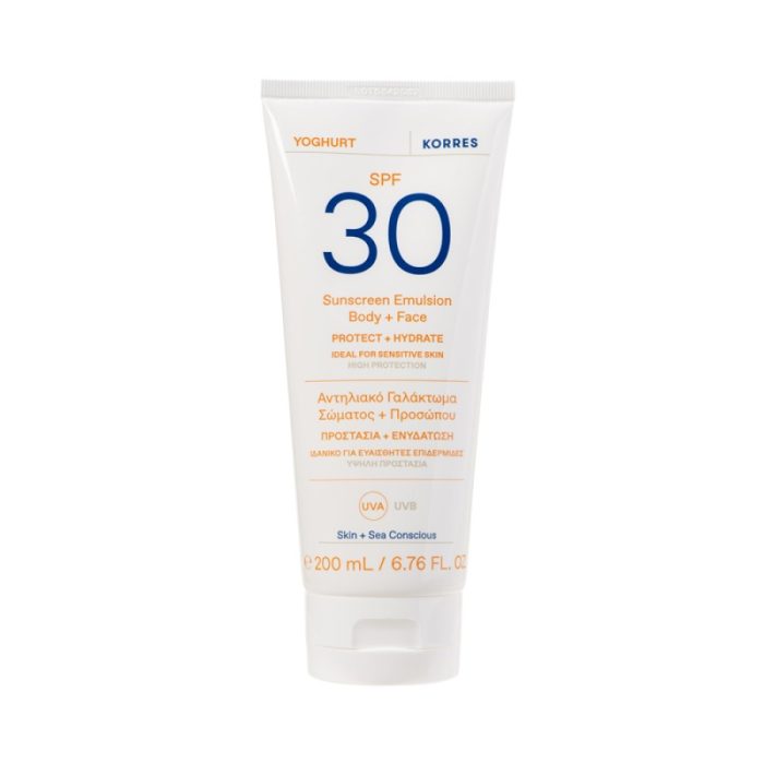 KORRES Yoghurt Sunscreen Emulsion Body + Face SPF30, Αντηλιακό Γαλάκτωμα Σώματος + Προσώπου - 200ml - Image 1
